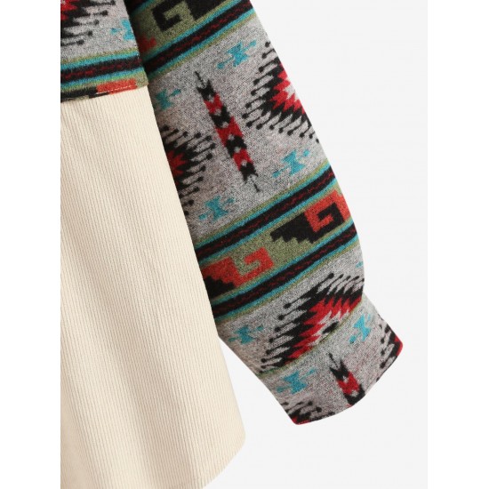 Women's Ethnic Aztec Printed Corduroy Shacket Long Sleeve Retro Spliced Jacket Women's Ethnic Aztec Printed Corduroy Shacket Long Sleeve Retro Spliced Jacket