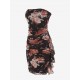 Flower Print Vintage Ruffles Decor Mesh Tube Dress Flower Print Vintage Ruffles Decor Mesh Tube Dress