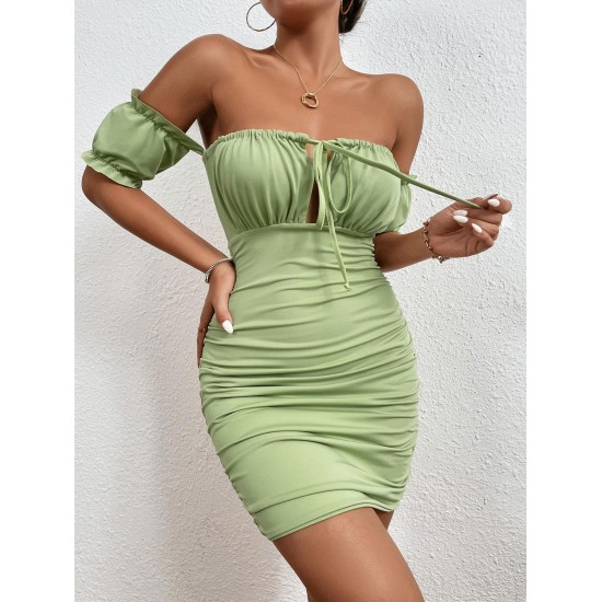 Solid Color Off The Shoulder Cinched Dress Solid Color Off The Shoulder Cinched Dress