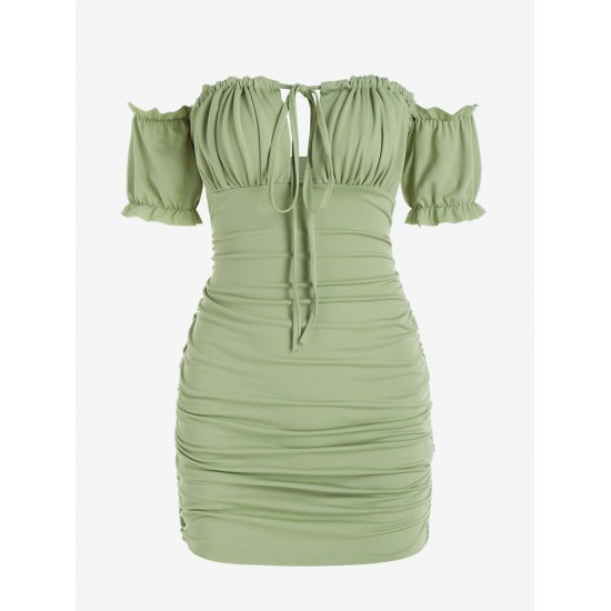 Solid Color Off The Shoulder Cinched Dress Solid Color Off The Shoulder Cinched Dress