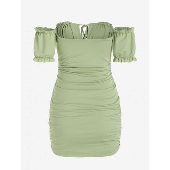 Solid Color Off The Shoulder Cinched Dress Solid Color Off The Shoulder Cinched Dress