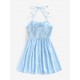 Floral Ribbed Cinched Tie Smocked Sun Dress Floral Ribbed Cinched Tie Smocked Sun Dress