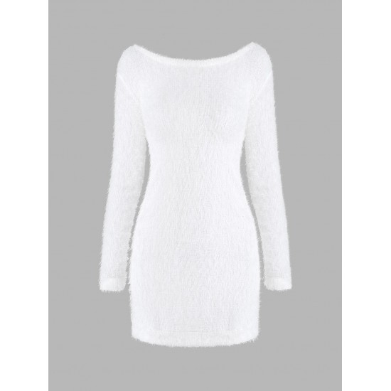 Fluffy Mohair Textured Long Sleeve Slinky Dress Fluffy Mohair Textured Long Sleeve Slinky Dress