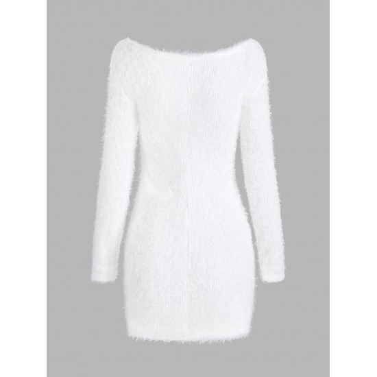 Fluffy Mohair Textured Long Sleeve Slinky Dress Fluffy Mohair Textured Long Sleeve Slinky Dress