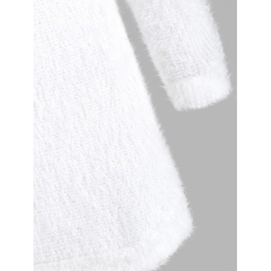 Fluffy Mohair Textured Long Sleeve Slinky Dress Fluffy Mohair Textured Long Sleeve Slinky Dress