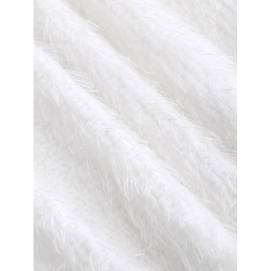 Fluffy Mohair Textured Long Sleeve Slinky Dress Fluffy Mohair Textured Long Sleeve Slinky Dress