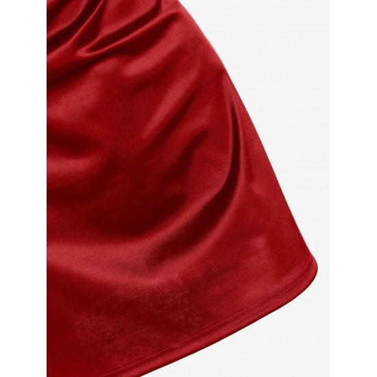 Women's Satin Sleeveless Spaghetti Strap Side Slit Cowl Neck Cocktail Party Mini Slip Vegas Dress Women's Satin Sleeveless Spaghetti Strap Side Slit Cowl Neck Cocktail Party Mini Slip Vegas Dress