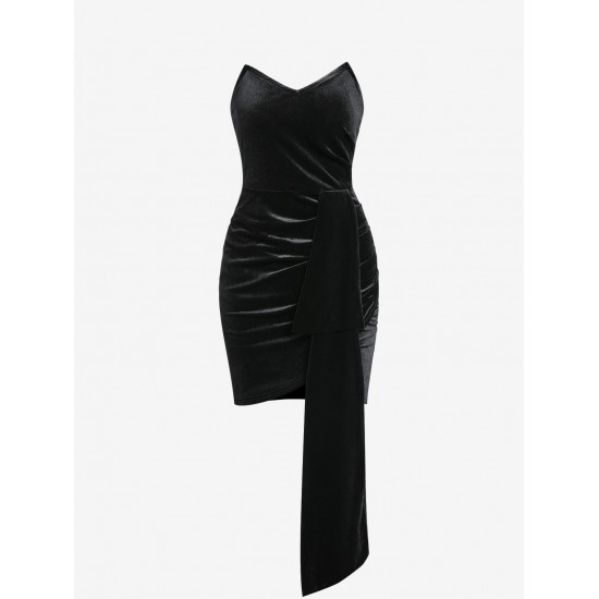 Women's Elegant Sexy Solid Color Velvet Club Night Out Ruffles Flounces Strapless Train Draped Ruched Design Slinky Mini Tube Dress Women's Elegant Sexy Solid Color Velvet Club Night Out Ruffles Flounces Strapless Train Draped Ruched Design Slinky Mini Tube Dress
