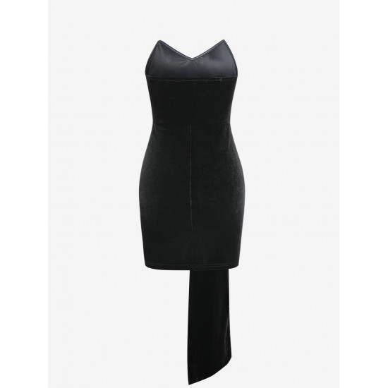 Women's Elegant Sexy Solid Color Velvet Club Night Out Ruffles Flounces Strapless Train Draped Ruched Design Slinky Mini Tube Dress Women's Elegant Sexy Solid Color Velvet Club Night Out Ruffles Flounces Strapless Train Draped Ruched Design Slinky Mini Tube Dress