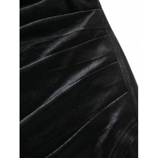Women's Elegant Sexy Solid Color Velvet Club Night Out Ruffles Flounces Strapless Train Draped Ruched Design Slinky Mini Tube Dress Women's Elegant Sexy Solid Color Velvet Club Night Out Ruffles Flounces Strapless Train Draped Ruched Design Slinky Mini Tube Dress