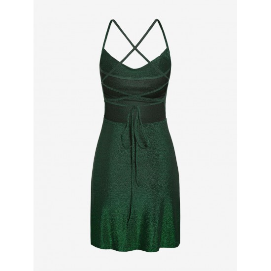 Metallic Cowl Front Lace Up Mini Dress Metallic Cowl Front Lace Up Mini Dress