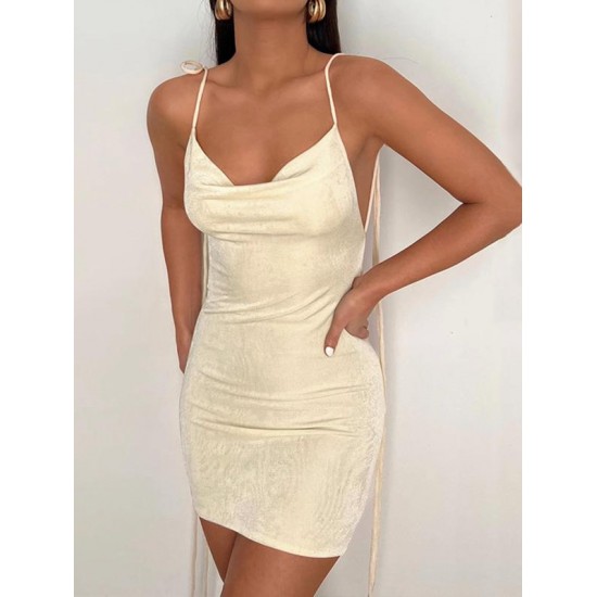 Jersey Tie Shoulder Backless Cowl Front Mini Bodycon Dress Jersey Tie Shoulder Backless Cowl Front Mini Bodycon Dress