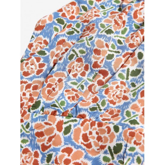 Flower Print Surplice Mini Dress Flower Print Surplice Mini Dress