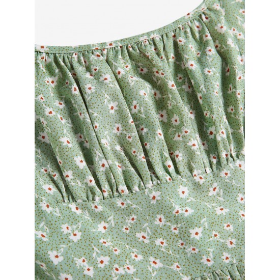 Ruched Ditsy Floral Tie Shoulder Mini Sundress Ruched Ditsy Floral Tie Shoulder Mini Sundress