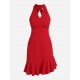 Keyhole Cut Out Halter Ruffled Hem Mini Dress Keyhole Cut Out Halter Ruffled Hem Mini Dress