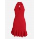 Keyhole Cut Out Halter Ruffled Hem Mini Dress Keyhole Cut Out Halter Ruffled Hem Mini Dress