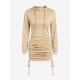 Women's Sexy Daily Hooded Drop Shoulder Long Sleeve Drawstring Cinched Ruched Solid Color Mini Bodycon Hoodie Dress Women's Sexy Daily Hooded Drop Shoulder Long Sleeve Drawstring Cinched Ruched Solid Color Mini Bodycon Hoodie Dress