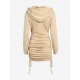 Women's Sexy Daily Hooded Drop Shoulder Long Sleeve Drawstring Cinched Ruched Solid Color Mini Bodycon Hoodie Dress Women's Sexy Daily Hooded Drop Shoulder Long Sleeve Drawstring Cinched Ruched Solid Color Mini Bodycon Hoodie Dress
