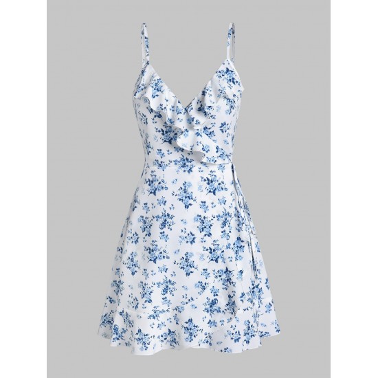 Ditsy Floral Ruffles Cami Wrap Mini Dress Ditsy Floral Ruffles Cami Wrap Mini Dress