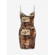 Patchwork Print Cowl Front Bungee Strap Bodycon Dress Patchwork Print Cowl Front Bungee Strap Bodycon Dress
