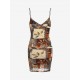 Patchwork Print Cowl Front Bungee Strap Bodycon Dress Patchwork Print Cowl Front Bungee Strap Bodycon Dress