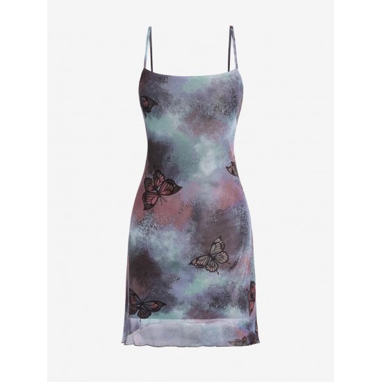 Mesh Tie Dye Butterfly Print Cami Dress Mesh Tie Dye Butterfly Print Cami Dress