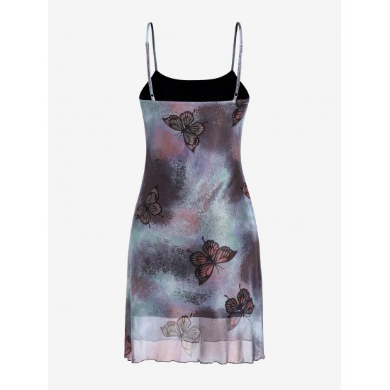 Mesh Tie Dye Butterfly Print Cami Dress Mesh Tie Dye Butterfly Print Cami Dress