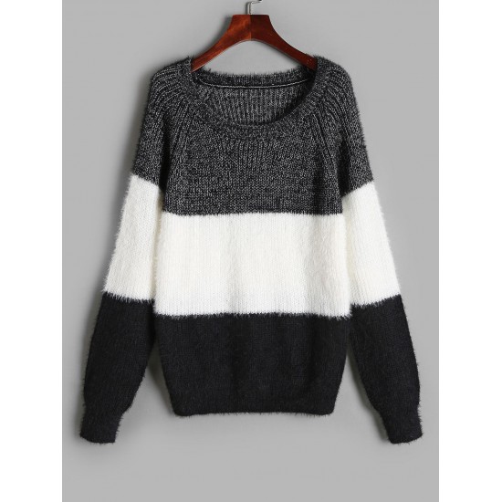 Colorblock Fuzzy Raglan Sleeve Jumper Sweater Colorblock Fuzzy Raglan Sleeve Jumper Sweater