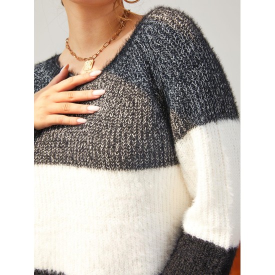 Colorblock Fuzzy Raglan Sleeve Jumper Sweater Colorblock Fuzzy Raglan Sleeve Jumper Sweater