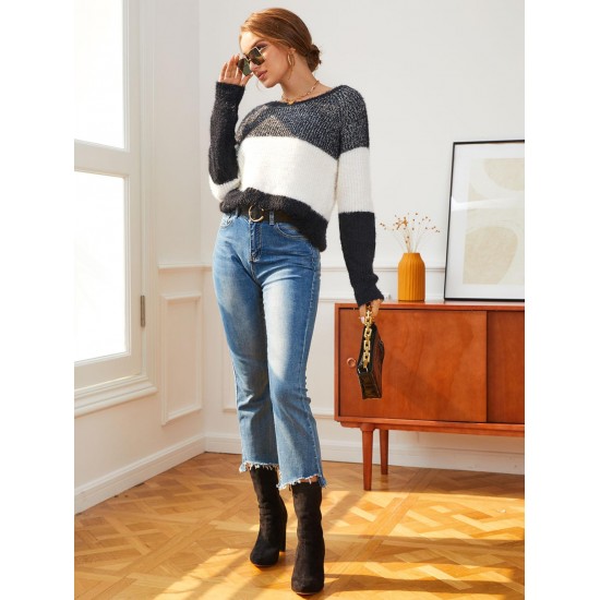 Colorblock Fuzzy Raglan Sleeve Jumper Sweater Colorblock Fuzzy Raglan Sleeve Jumper Sweater
