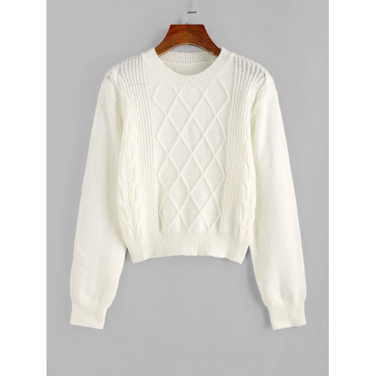 Crewneck Diamond Cable Knit Sweater Crewneck Diamond Cable Knit Sweater