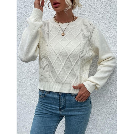 Crewneck Diamond Cable Knit Sweater Crewneck Diamond Cable Knit Sweater