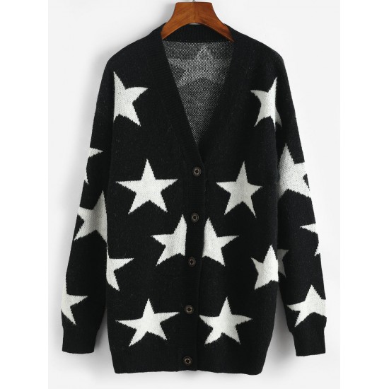 Star Drop Shoulder Button Up Cardigan Star Drop Shoulder Button Up Cardigan