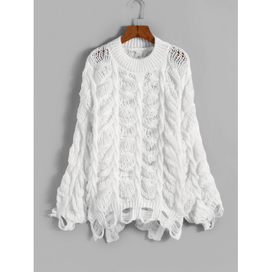 Oversized Distressed Cable Knit Sweater Oversized Distressed Cable Knit Sweater