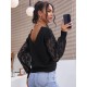 Lace Sleeves Twisted Open Back Jumper Sweater Lace Sleeves Twisted Open Back Jumper Sweater