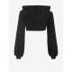 Women's One Button Drop Shoulder Super Crop Hooded Shrug Cardigan Women's One Button Drop Shoulder Super Crop Hooded Shrug Cardigan