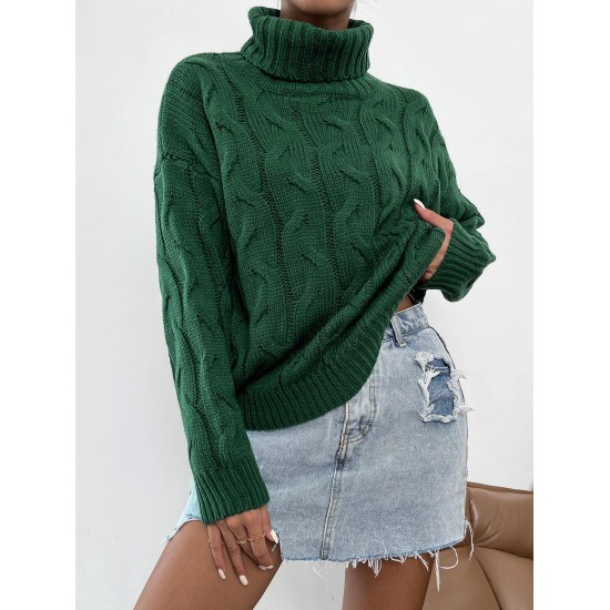 Turtleneck Drop Shoulder Cable Knit Jumper Sweater Turtleneck Drop Shoulder Cable Knit Jumper Sweater