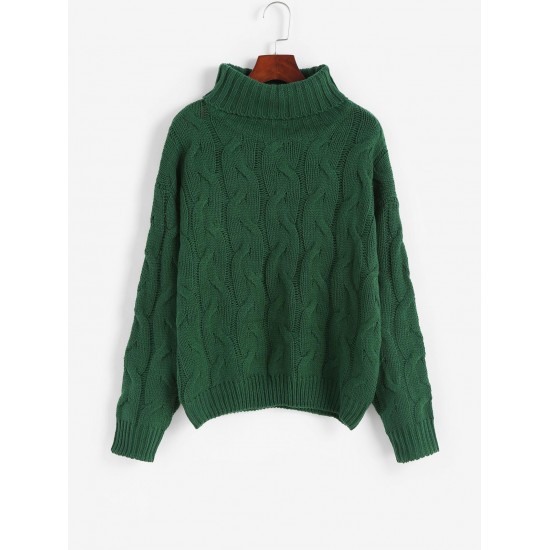 Turtleneck Drop Shoulder Cable Knit Jumper Sweater Turtleneck Drop Shoulder Cable Knit Jumper Sweater