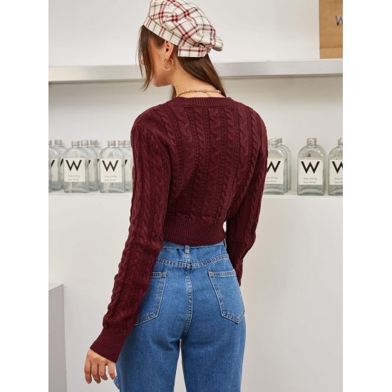 Cable Knit Openwork Crop Sweater Cable Knit Openwork Crop Sweater