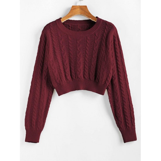 Cable Knit Openwork Crop Sweater Cable Knit Openwork Crop Sweater