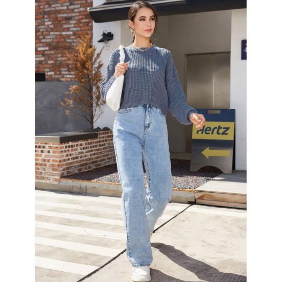 Plain Drop Shoulder Crew Neck Sweater Plain Drop Shoulder Crew Neck Sweater