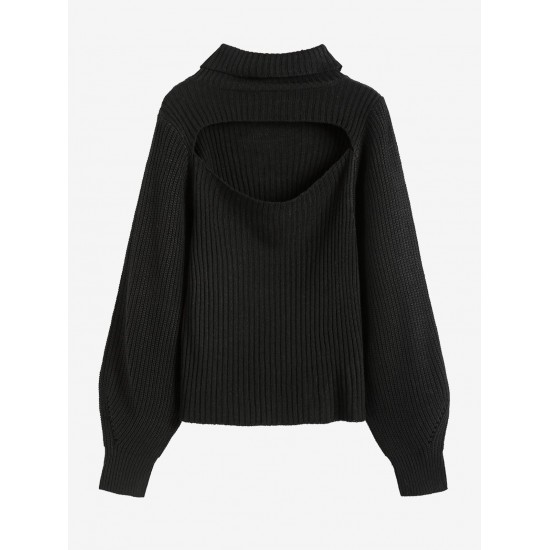 Women's Turtleneck Cut Out Lantern Sleeves Solid Color Chunky Pullover Sweater Women's Turtleneck Cut Out Lantern Sleeves Solid Color Chunky Pullover Sweater