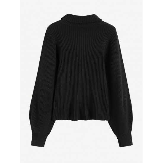 Women's Turtleneck Cut Out Lantern Sleeves Solid Color Chunky Pullover Sweater Women's Turtleneck Cut Out Lantern Sleeves Solid Color Chunky Pullover Sweater