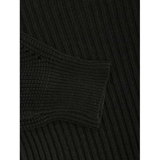 Women's Turtleneck Cut Out Lantern Sleeves Solid Color Chunky Pullover Sweater Women's Turtleneck Cut Out Lantern Sleeves Solid Color Chunky Pullover Sweater