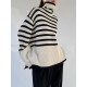 Women's Striped High Collar Drop Shoulder Wide Sleeve Slit Side Oversized Pullover Jumper Sweater Women's Striped High Collar Drop Shoulder Wide Sleeve Slit Side Oversized Pullover Jumper Sweater