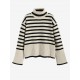 Women's Striped High Collar Drop Shoulder Wide Sleeve Slit Side Oversized Pullover Jumper Sweater Women's Striped High Collar Drop Shoulder Wide Sleeve Slit Side Oversized Pullover Jumper Sweater