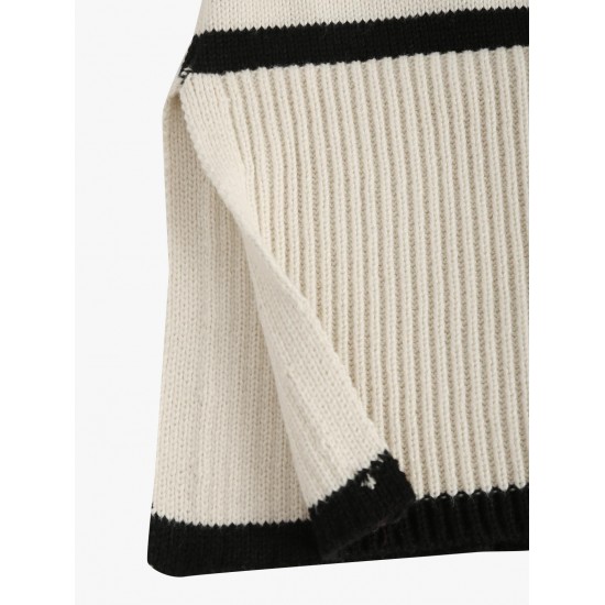 Women's Striped High Collar Drop Shoulder Wide Sleeve Slit Side Oversized Pullover Jumper Sweater Women's Striped High Collar Drop Shoulder Wide Sleeve Slit Side Oversized Pullover Jumper Sweater