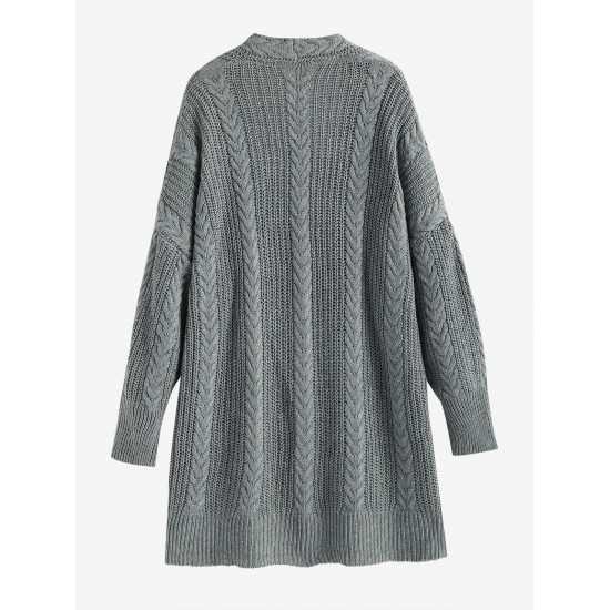 Women's Daily Retro Style Solid Color Cable Knit Open Front Drop Shoulder Oversized Cardigan Women's Daily Retro Style Solid Color Cable Knit Open Front Drop Shoulder Oversized Cardigan