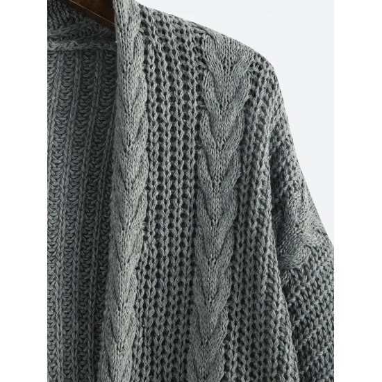 Women's Daily Retro Style Solid Color Cable Knit Open Front Drop Shoulder Oversized Cardigan Women's Daily Retro Style Solid Color Cable Knit Open Front Drop Shoulder Oversized Cardigan