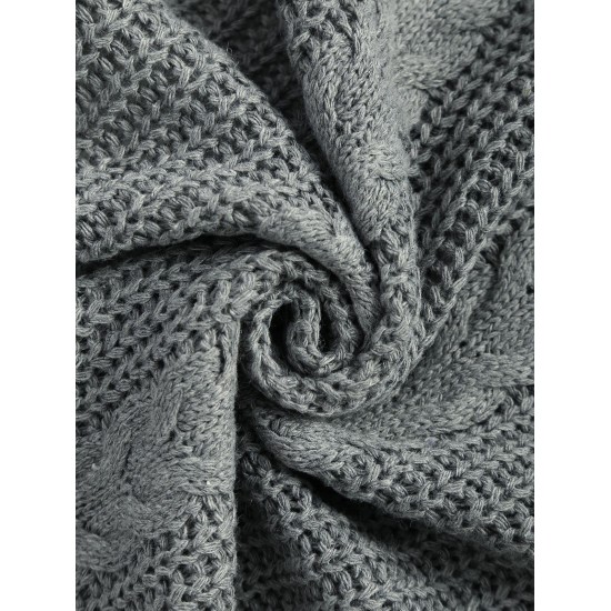 Women's Daily Retro Style Solid Color Cable Knit Open Front Drop Shoulder Oversized Cardigan Women's Daily Retro Style Solid Color Cable Knit Open Front Drop Shoulder Oversized Cardigan